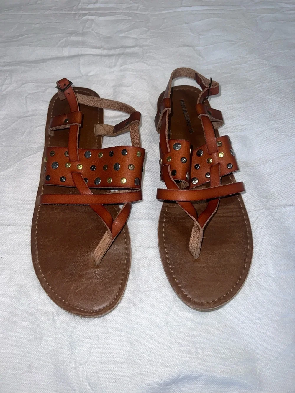 Massimo Brown Leather Studded Strappy Sandals